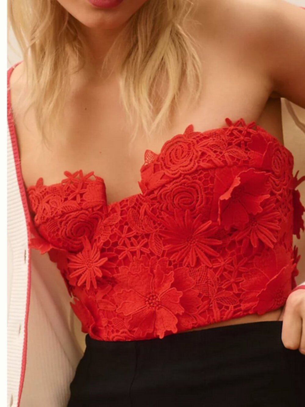 Bardot Brias Lace Bustier Top in Fire Red Size Small